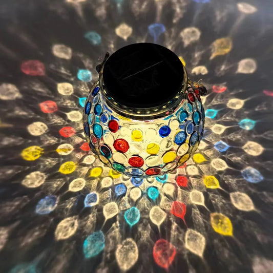 Colorful Warm Light Mosaic Solar Lantern - Decorative Stained Glass Jar Light for Garden Patio and Tabletop Decor - Mekamart Australia