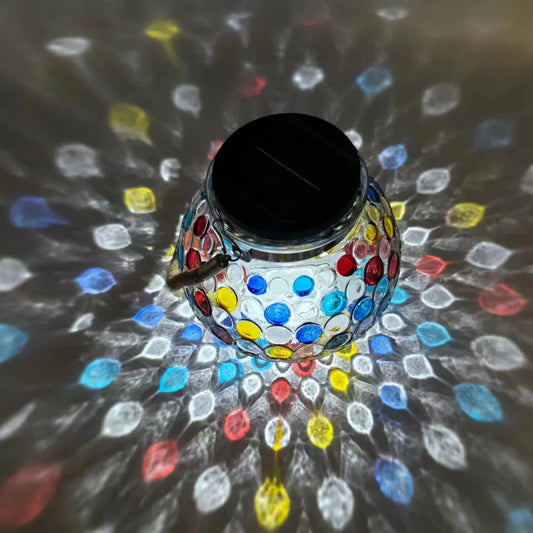 Colorful White Light Mosaic Solar Lantern - Decorative Stained Glass Jar Light for Garden Patio and Tabletop Decor - Mekamart Australia