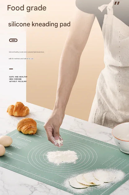Dark Blue 3-Piece Silicone Baking Set - Non-Stick Pastry Mat with Measurements, Rolling Pin & Dough Scraper - Mekamart Australia