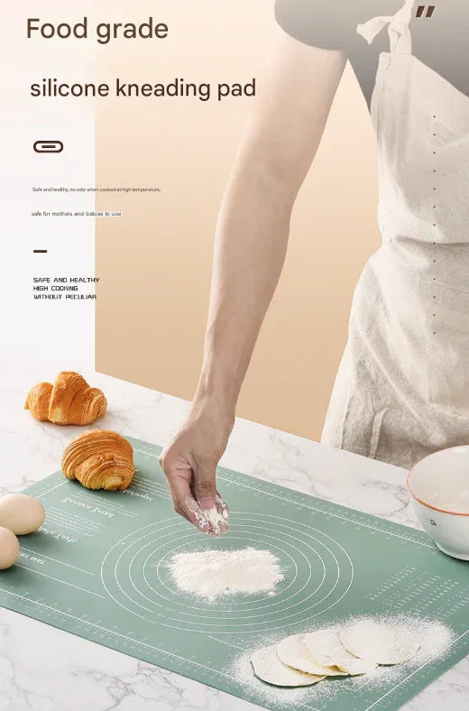 Green 3-Piece Silicone Baking Set - Non-Stick Pastry Mat with Measurements, Rolling Pin & Dough Scraper - Mekamart Australia