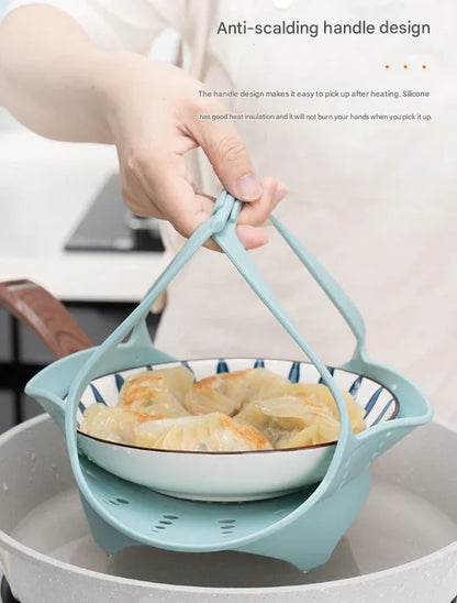 Large Blue Flexible Silicone Steamer Basket with Heat-Resistant Handles - Food-Grade Vegetable Steamer Insert for Pots & Pans - Mekamart Australia