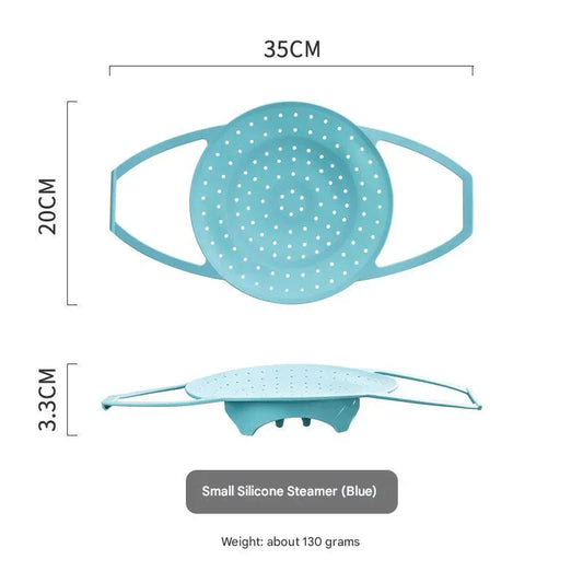 Small Blue Flexible Silicone Steamer Basket with Heat-Resistant Handles - Food-Grade Vegetable Steamer Insert for Pots & Pans - Mekamart Australia