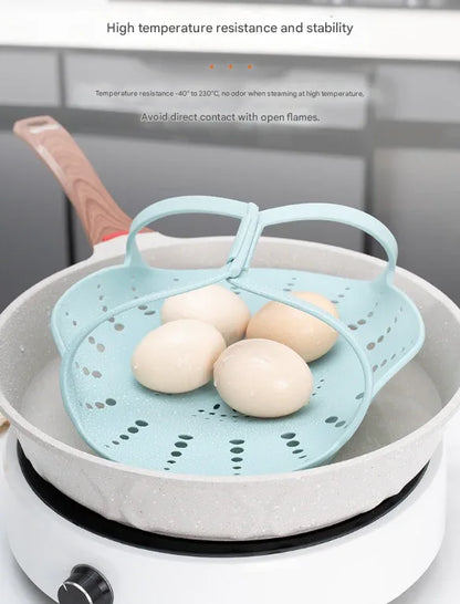 Small Blue Flexible Silicone Steamer Basket with Heat-Resistant Handles - Food-Grade Vegetable Steamer Insert for Pots & Pans - Mekamart Australia