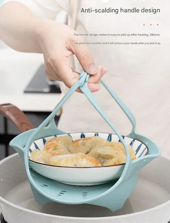 Small Blue Flexible Silicone Steamer Basket with Heat-Resistant Handles - Food-Grade Vegetable Steamer Insert for Pots & Pans - Mekamart Australia