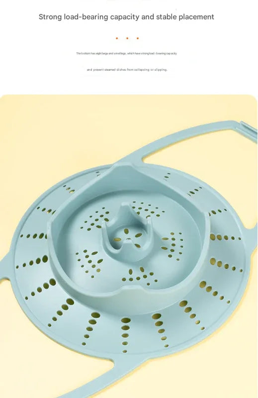 Small Blue Flexible Silicone Steamer Basket with Heat-Resistant Handles - Food-Grade Vegetable Steamer Insert for Pots & Pans - Mekamart Australia