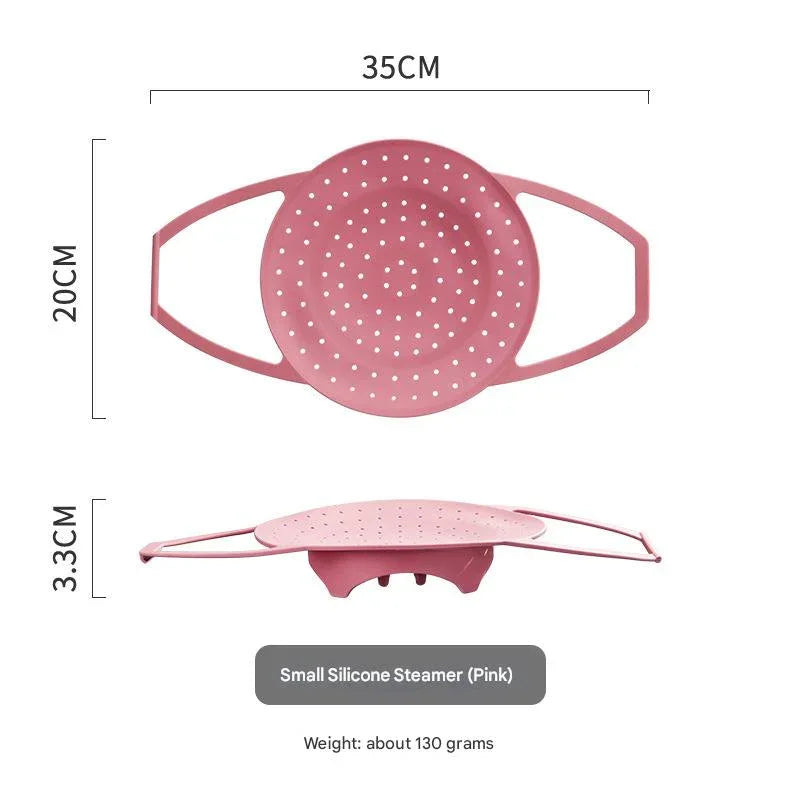 Small Pink Flexible Silicone Steamer Basket with Heat-Resistant Handles - Food-Grade Vegetable Steamer Insert for Pots & Pans - Mekamart Australia
