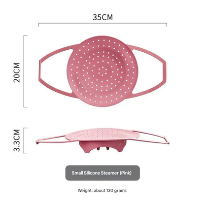 Small Pink Flexible Silicone Steamer Basket with Heat-Resistant Handles - Food-Grade Vegetable Steamer Insert for Pots & Pans - Mekamart Australia