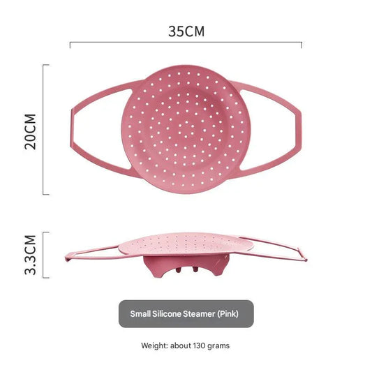 Small Pink Flexible Silicone Steamer Basket with Heat-Resistant Handles - Food-Grade Vegetable Steamer Insert for Pots & Pans - Mekamart Australia