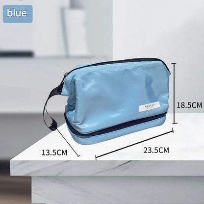 Blue Chic Dual-Compartment Makeup & Toiletry Bag - Large Capacity Travel Organizer with Brush Holder - Mekamart Australia