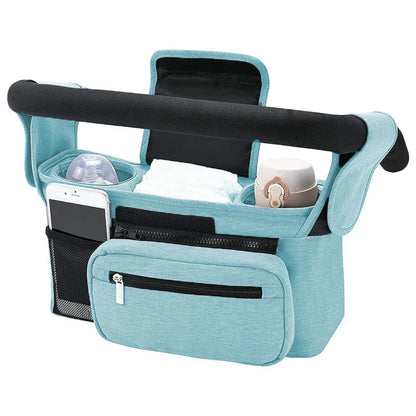Blue Universal Stroller Organiser Caddy with Insulated Cup Holders and Detachable Wristlet - Mekamart Australia