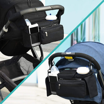 Pink Universal Stroller Organiser Caddy with Insulated Cup Holders and Detachable Wristlet - Mekamart Australia