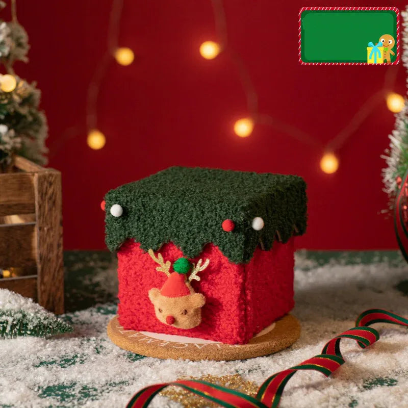 Red and Green Luxe Plush Christmas Gift Box - Decorative Holiday Treat Box with Snowy Trim - Mekamart Australia