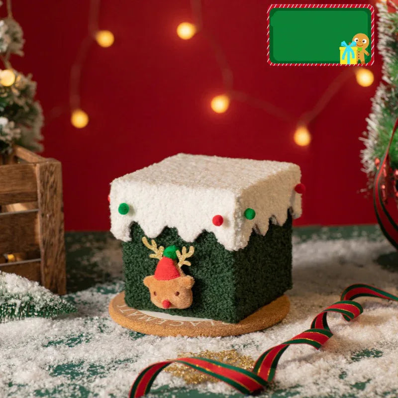 White and Green Luxe Plush Christmas Gift Box - Decorative Holiday Treat Box with Snowy Trim - Mekamart Australia