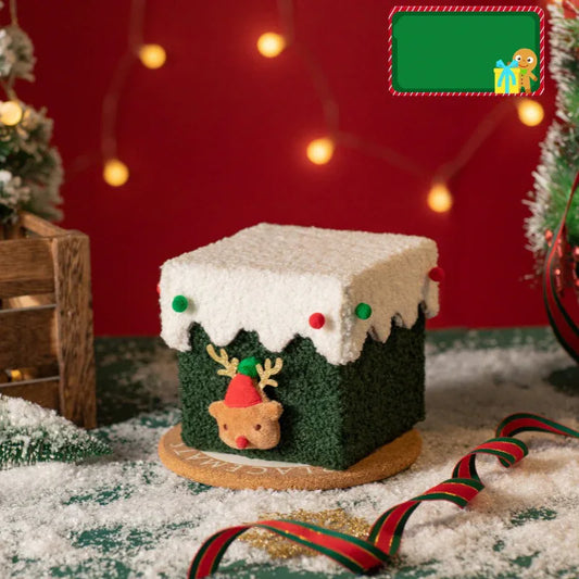 White and Green Luxe Plush Christmas Gift Box - Decorative Holiday Treat Box with Snowy Trim - Mekamart Australia