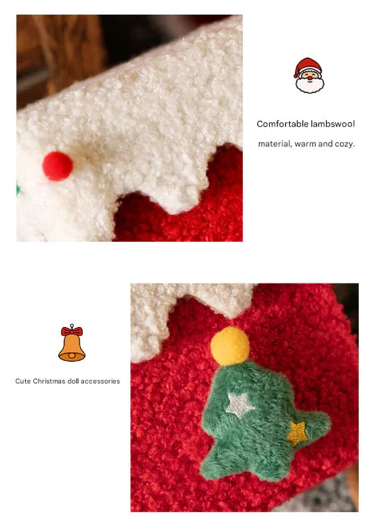 White and Green Luxe Plush Christmas Gift Box - Decorative Holiday Treat Box with Snowy Trim - Mekamart Australia
