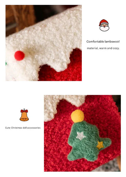 White and Green Luxe Plush Christmas Gift Box - Decorative Holiday Treat Box with Snowy Trim - Mekamart Australia