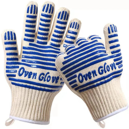 Blue and White Extreme Heat Resistant BBQ Gloves - Cut-Resistant Oven Mitts with Non-Slip Silicone Grip - Mekamart Australia