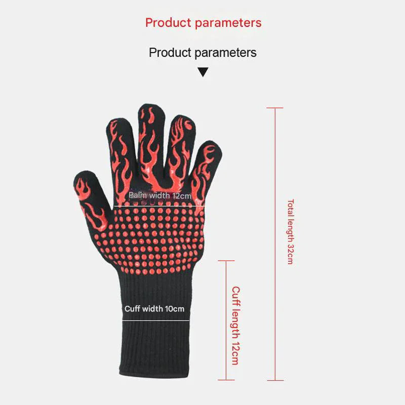 Red Flame Pattern Extreme Heat Resistant BBQ Gloves - 500°C Flame Design Oven Gloves with Non-Slip Silicone Grip - Mekamart Australia