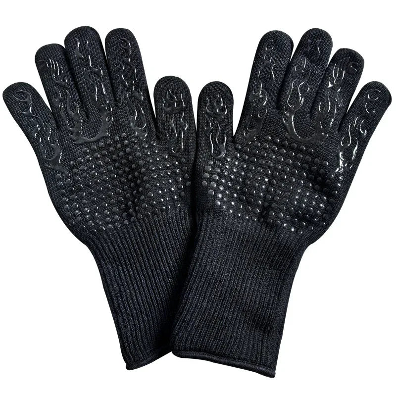 Black Flame Pattern Extreme Heat Resistant BBQ Gloves - 500°C Flame Design Oven Gloves with Non-Slip Silicone Grip - Mekamart Australia