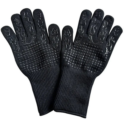 Black Flame Pattern Extreme Heat Resistant BBQ Gloves - 500°C Flame Design Oven Gloves with Non-Slip Silicone Grip - Mekamart Australia
