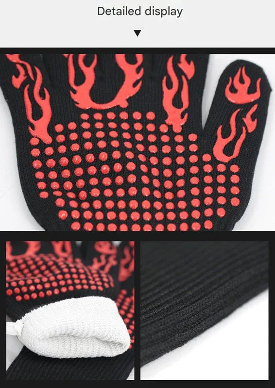 Blue Flame Pattern Extreme Heat Resistant BBQ Gloves - 500°C Flame Design Oven Gloves with Non-Slip Silicone Grip - Mekamart Australia