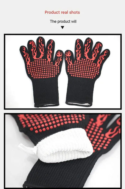Blue Flame Pattern Extreme Heat Resistant BBQ Gloves - 500°C Flame Design Oven Gloves with Non-Slip Silicone Grip - Mekamart Australia