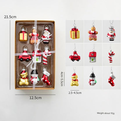 Style B Colorful Whimsical Miniature Glass Christmas Ornament Set - 9pc Retro Holiday Collection - Mekamart Australia