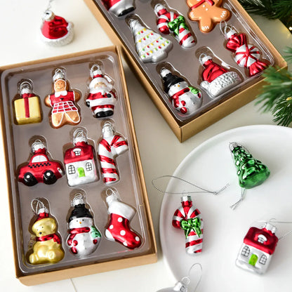 Style B Colorful Whimsical Miniature Glass Christmas Ornament Set - 9pc Retro Holiday Collection - Mekamart Australia