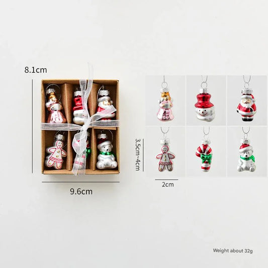 Style C Colorful Dainty Miniature Glass Christmas Ornament Set - 6pc Micro Holiday Characters - Mekamart Australia