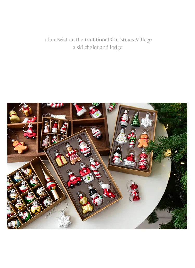 Style C Colorful Dainty Miniature Glass Christmas Ornament Set - 6pc Micro Holiday Characters - Mekamart Australia
