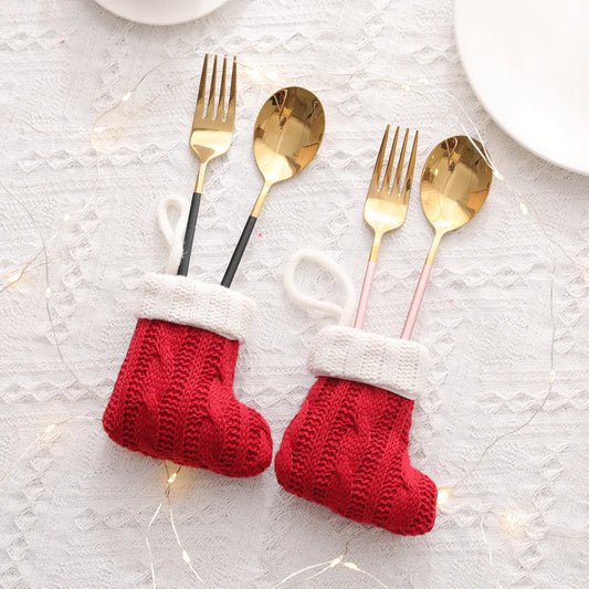 Christmas Decoration Mini Knitted Stockings Cutlery Holders 8 Pack for Home Party Decor(Tableware not included) - Mekamart Australia