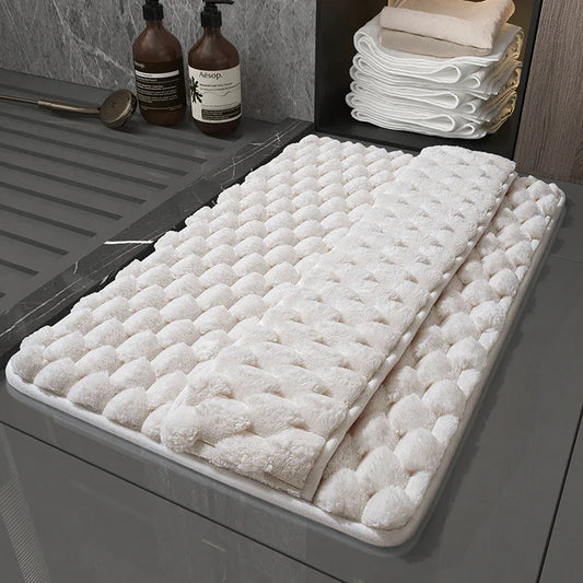 Luxury Plush Memory Foam Bath Mat with Foot Drying Panel - Super Absorbent & Non-Slip Bathroom Rug(Checkered beige) - Mekamart Australia