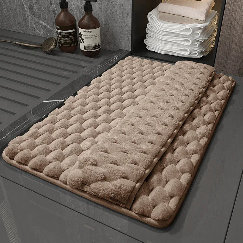Luxury Plush Memory Foam Bath Mat with Foot Drying Panel - Super Absorbent & Non-Slip Bathroom Rug(Checkered brown) - Mekamart Australia