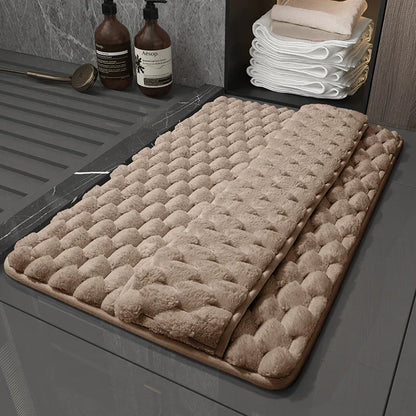 Luxury Plush Memory Foam Bath Mat with Foot Drying Panel - Super Absorbent & Non-Slip Bathroom Rug(Checkered brown) - Mekamart Australia