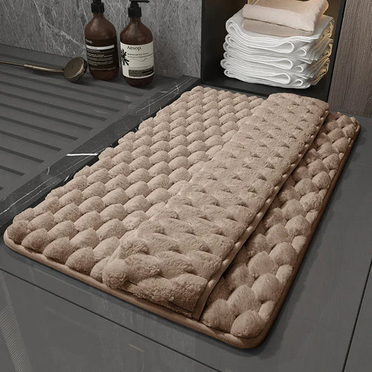 Luxury Plush Memory Foam Bath Mat with Foot Drying Panel - Super Absorbent & Non-Slip Bathroom Rug(Checkered brown) - Mekamart Australia