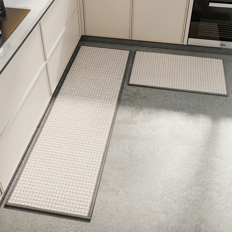 Absorbent & Dirt-Resistant Woven Kitchen Mat - Non-Slip Runner Rug for Home(Interlocking Gray) - Mekamart Australia