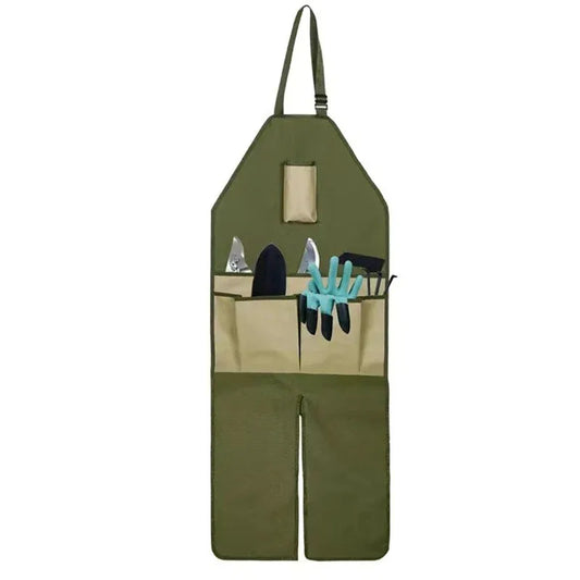Khaki Pocket Heavy-Duty Gardening Apron with Adjustable Straps and Multi-Pocket Design - Mekamart Australia