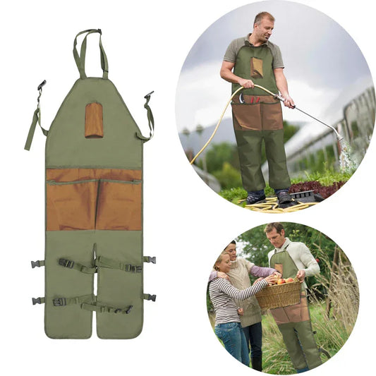Khaki Pocket Heavy-Duty Gardening Apron with Adjustable Straps and Multi-Pocket Design - Mekamart Australia