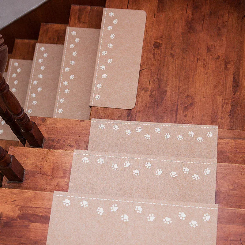 3-Pack Beige Non-Slip Luminous Stair Treads - Self-Adhesive Pet Paw Print Stair Mats 55x22x4.5cm - Mekamart Australia