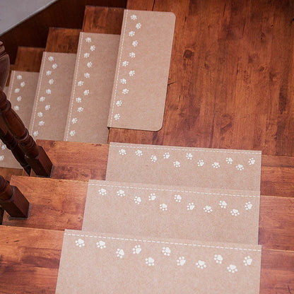 3-Pack Beige Non-Slip Luminous Stair Treads - Self-Adhesive Pet Paw Print Stair Mats 55x22x4.5cm - Mekamart Australia