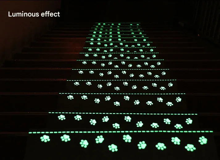 3-Pack Beige Non-Slip Luminous Stair Treads - Self-Adhesive Pet Paw Print Stair Mats 55x22x4.5cm - Mekamart Australia