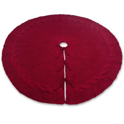 Festive Knit Christmas Tree Skirt - Acrylic Red Tree Mat with Pom-Poms 122cm - Mekamart Australia