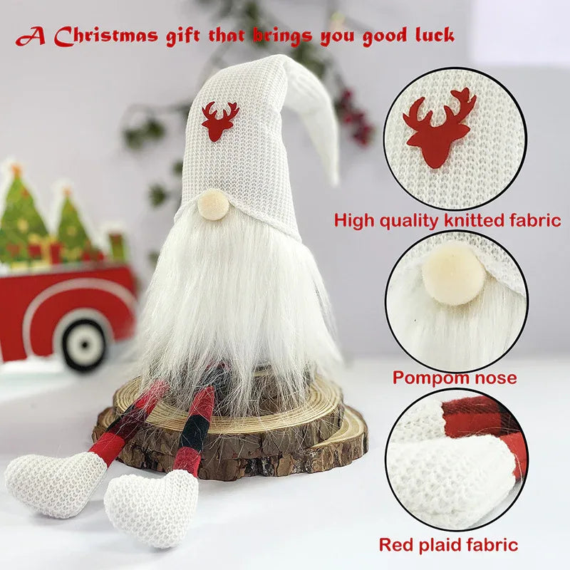 2-Pack Christmas Gnome Decorations - Red & White Long Leg Faceless Santa Elf Plush Ornaments - Mekamart Australia