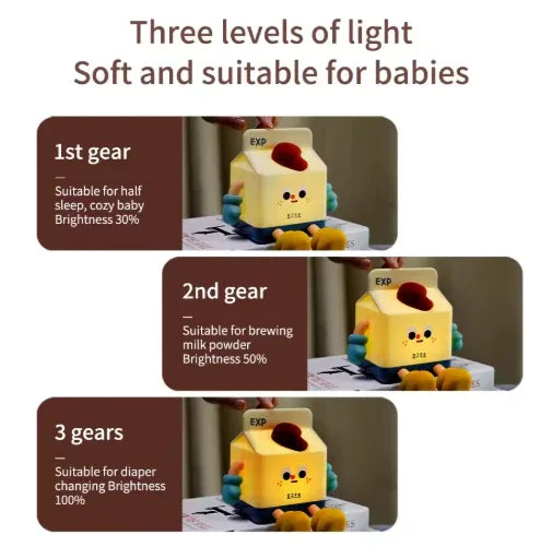 Adorable Milk Carton LED Night Light - USB Rechargeable Silicone Lamp with Tap Control, Timer & 3 Brightness Levels - Mekamart Australia