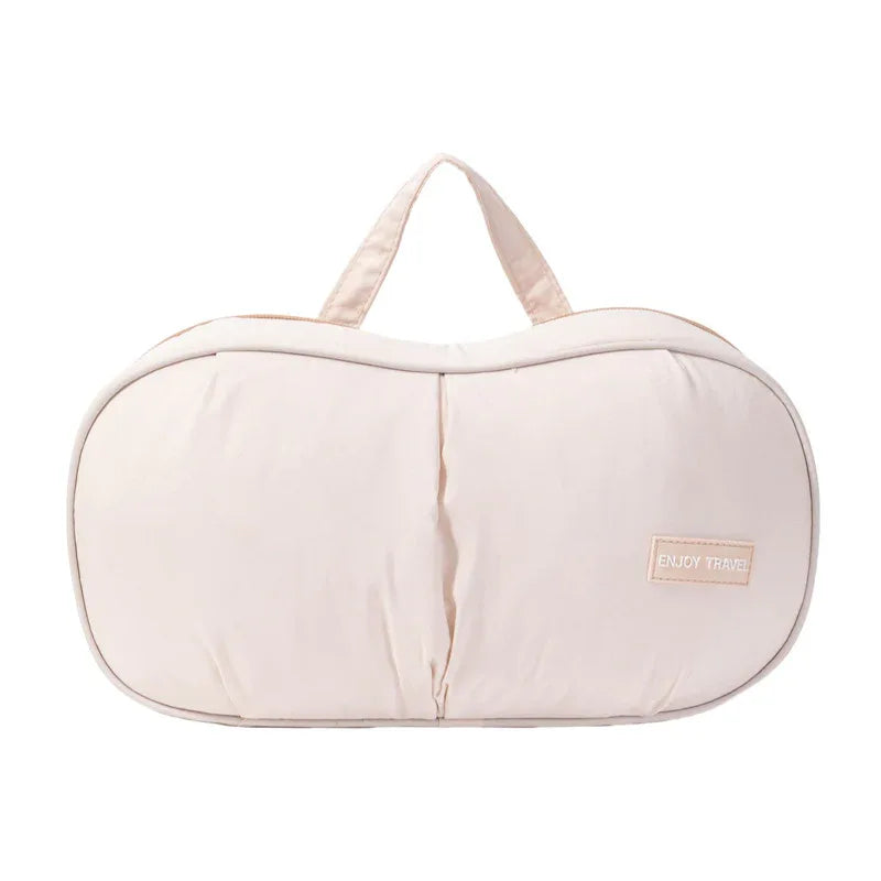 Beige Portable Underwear Travel Organizer Bag - Bra & Lingerie Storage, Anti-Deformation Case for Business Trips - Mekamart Australia