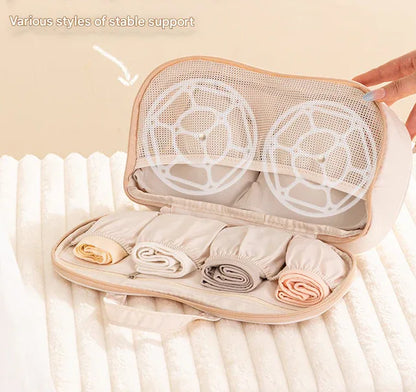 Beige Portable Underwear Travel Organizer Bag - Bra & Lingerie Storage, Anti-Deformation Case for Business Trips - Mekamart Australia