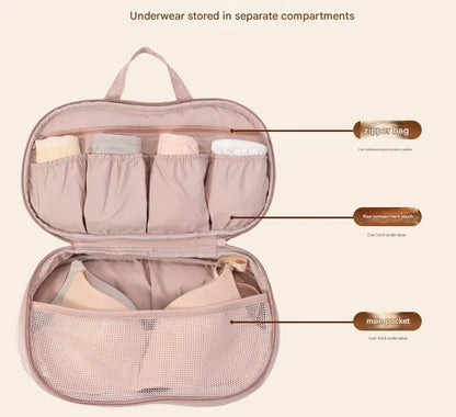Beige Portable Underwear Travel Organizer Bag - Bra & Lingerie Storage, Anti-Deformation Case for Business Trips - Mekamart Australia