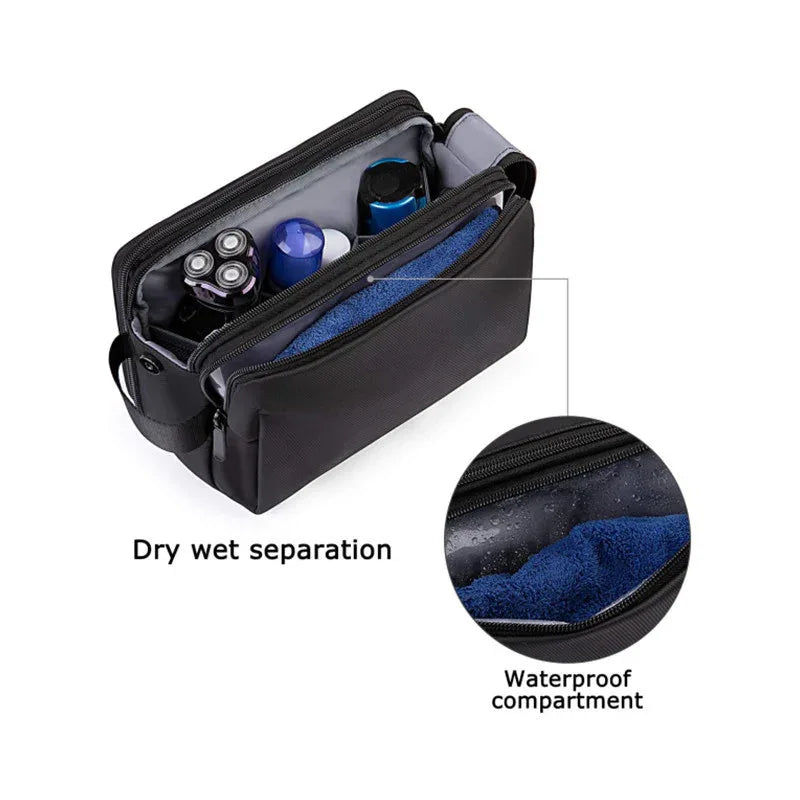 Black Large Capacity Travel Toiletry Bag - Splash-Proof Organizer for Men's Business Trips & Swimming (24x11.7x16 cm) - Mekamart Australia