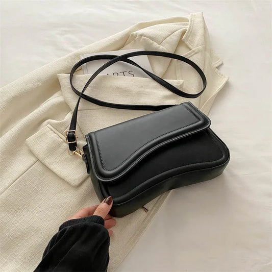 Black Minimalist Chic Shoulder Bag - Simple Crossbody Handbag for Women (24.5x6x16.5 cm, 0.3KG) - Mekamart Australia