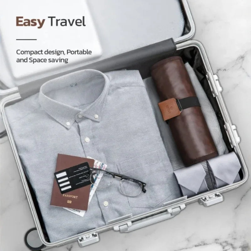 Brown Men's PU Leather Toiletry Bag - Waterproof Travel Organizer for Shaving Kits & Bathroom Accessories (50.8x25.4 cm unfolded, 25.4 cm rolled) - Mekamart Australia